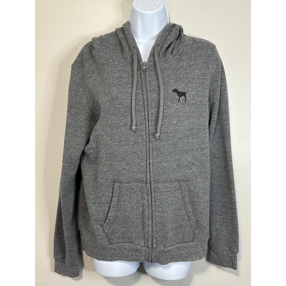 Pink VS Gray Dog Logo Full Zip Hoodie Small